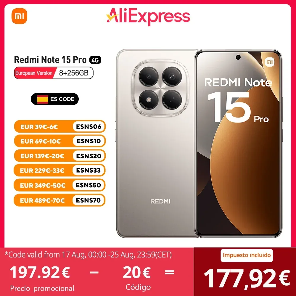 Xiaomi Redmi Note 15 Pro 4G Europäische Version 8GB 256GB MTk Helio G200-Ultra 6,77 Zoll AMOLED-Display, 120Hz, 200MP OIS, 6500mAh, IP65, NFC