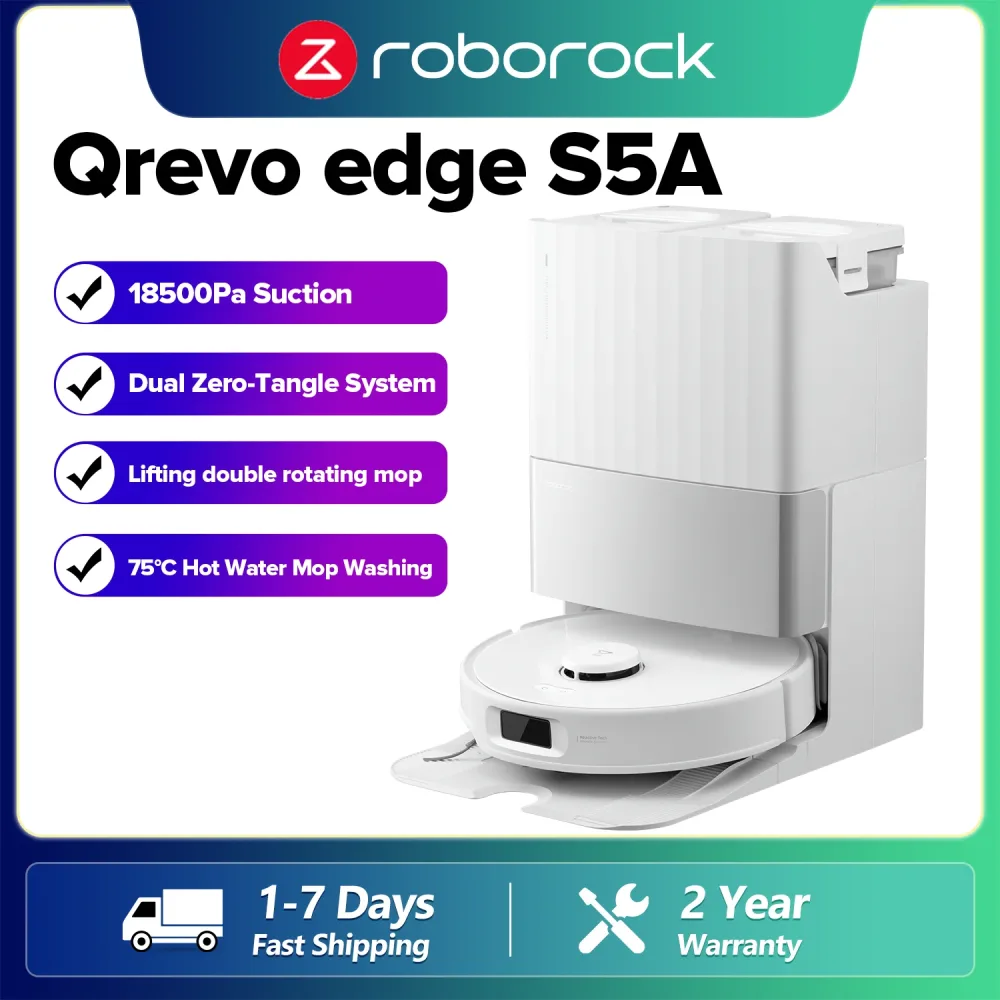 Roborock Qrevo Edge S5A (Upgrade von Qrevo Master), 17000 Pa Saugleistung, Duales Anti-Tangle-System, 75°C Heißwasser-Wischfunktion