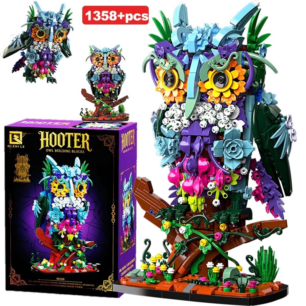 MOC Mechanische Bunte Eule Modell Baustein Stadt Kreative Desktop ornamente Tier Ziegel Pädagogisches Spielzeug Kinder Erwachsene Geschenk