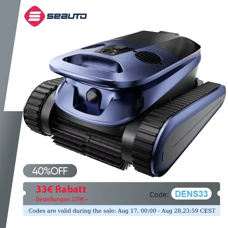 (Neu 2026) Seauto SAT 40 Roboter-Poolreiniger, Wasserlinienreinigung, KI-Sonar-Navigation, 240 Min. Laufzeit, bis zu 300 m² Fläche