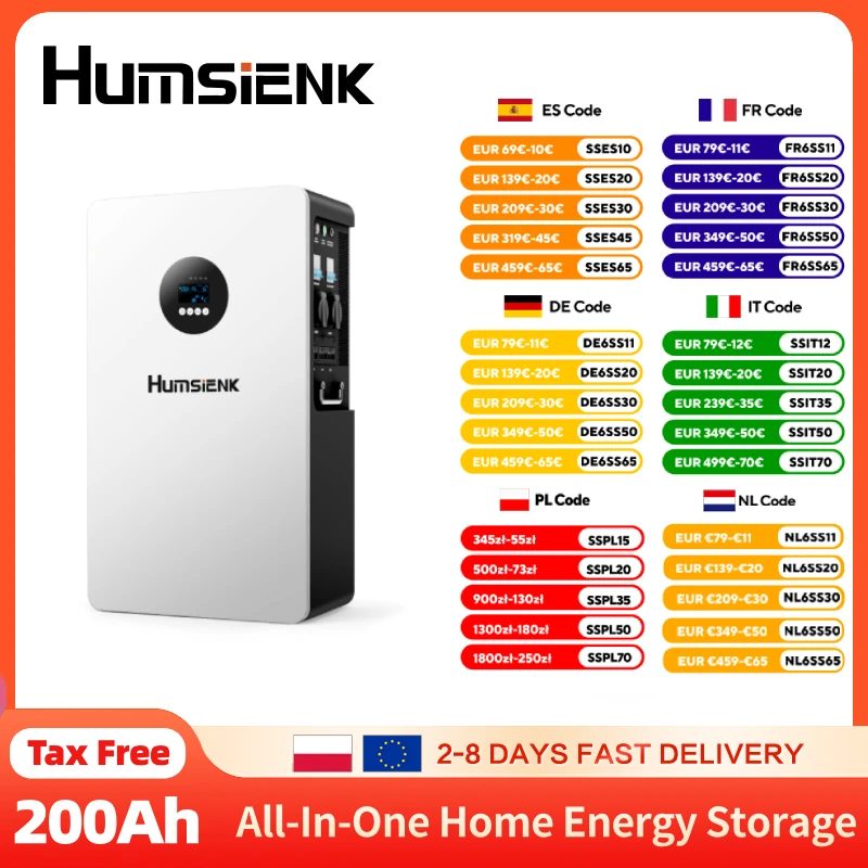 Humsienk 5,12kWh All-in-One Energiespeichersystem mit 5KW Solar-Wechselrichter Reiner Sinuswellen-AC220V-Ausgang, 160A MPPT Solarladegerät, PV Max 500V Eingang, für Zuhause/Büro