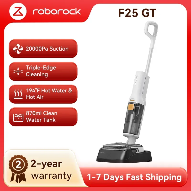 roborock F25 GT Nass- und Trockensauger, 20.000 Pa, elektrische Kantenreinigung, 90 °C Hochtemperatur-Selbstreinigung und Trocknung