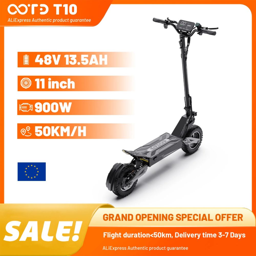 OOTD T10 E-Scooter 900W Spitzenleistung 48V 13,5Ah Akku LED-Display Elektroroller für Erwachsene