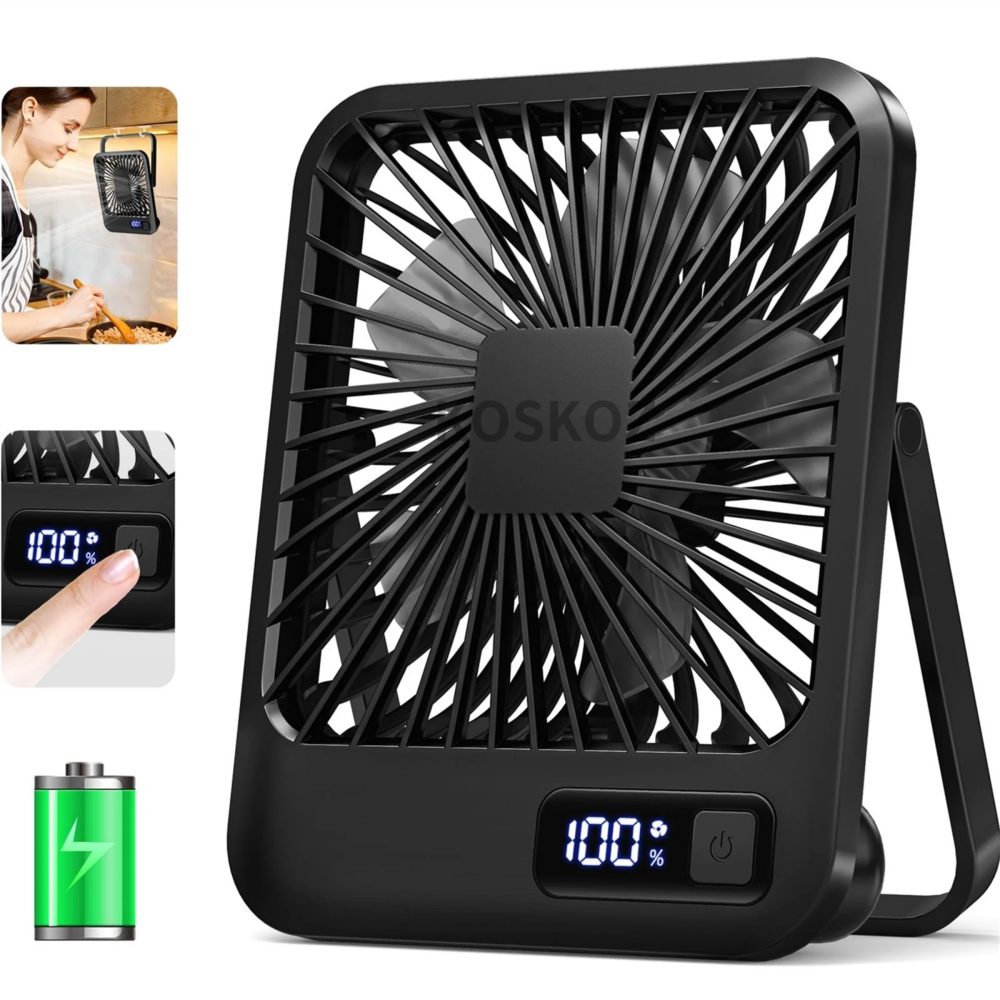 Schreibtischventilator, tragbarer wiederaufladbarer USB-Ventilator, 180° °   Neigbarer, zusammenklappbarer persönlicher Ventilator mit Leistungsanzeige, 5 Geschwindigkeiten, extrem leiser