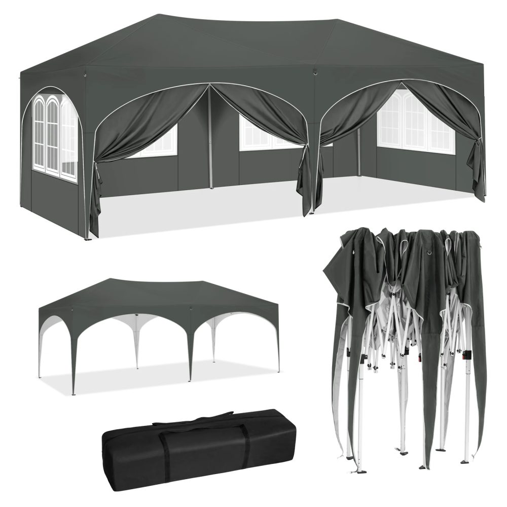 WOLTU 3x6m Gartenpavillon Faltbarer Pavillon mit 6 Seitenwänden Höhenverstellbar Wasserdicht UV-Schutz Partyzelt mit Tasche