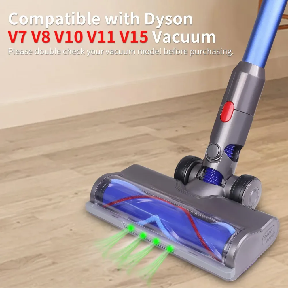 Staubsaugerkopf für Dyson V7 V8 V10 V11 V15 mit grünem LED-Scheinwerfer und Rollenbürste Ersatzteile