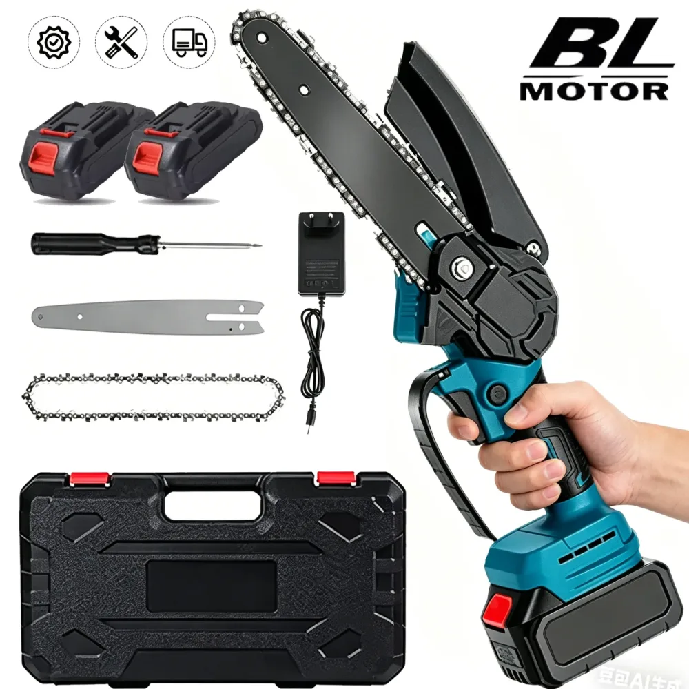 DWiusty Mini-Kettensäge 6 Zoll 3000W Kabellose Holzbearbeitungs- und Garten-Elektrosäge Schneidwerkzeug Kompatibel mit Makita 18V Akku