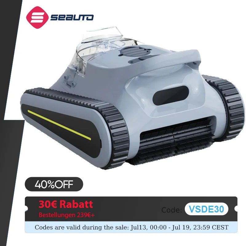 Seauto Crab Pro Roboter-Poolsauger, 45.000 Pa leistungsstarke Saugkraft, Wandklettern, geeignet für Wände und Böden mit 2200 Quadratfuß