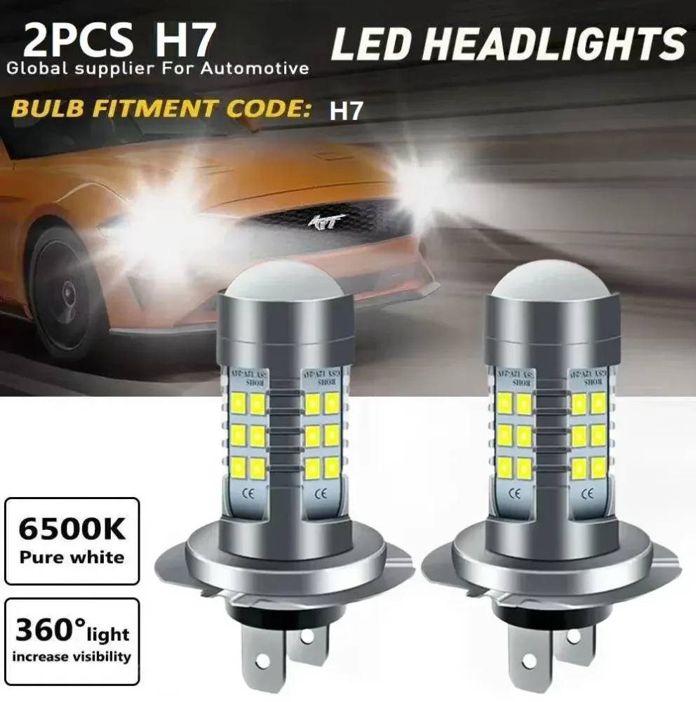 2PCS Front-LED-Scheinwerferlampen Scheinwerfer H7 Fern- und Abblendlicht 6000K Super White