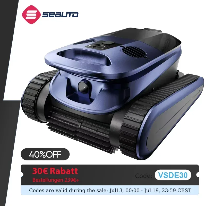 (Neu 2026) Seauto SAT 40 Roboter-Poolreiniger, Wasserlinienreinigung, KI-Sonar-Navigation, 240 Min. Laufzeit, bis zu 300 m² Fläche