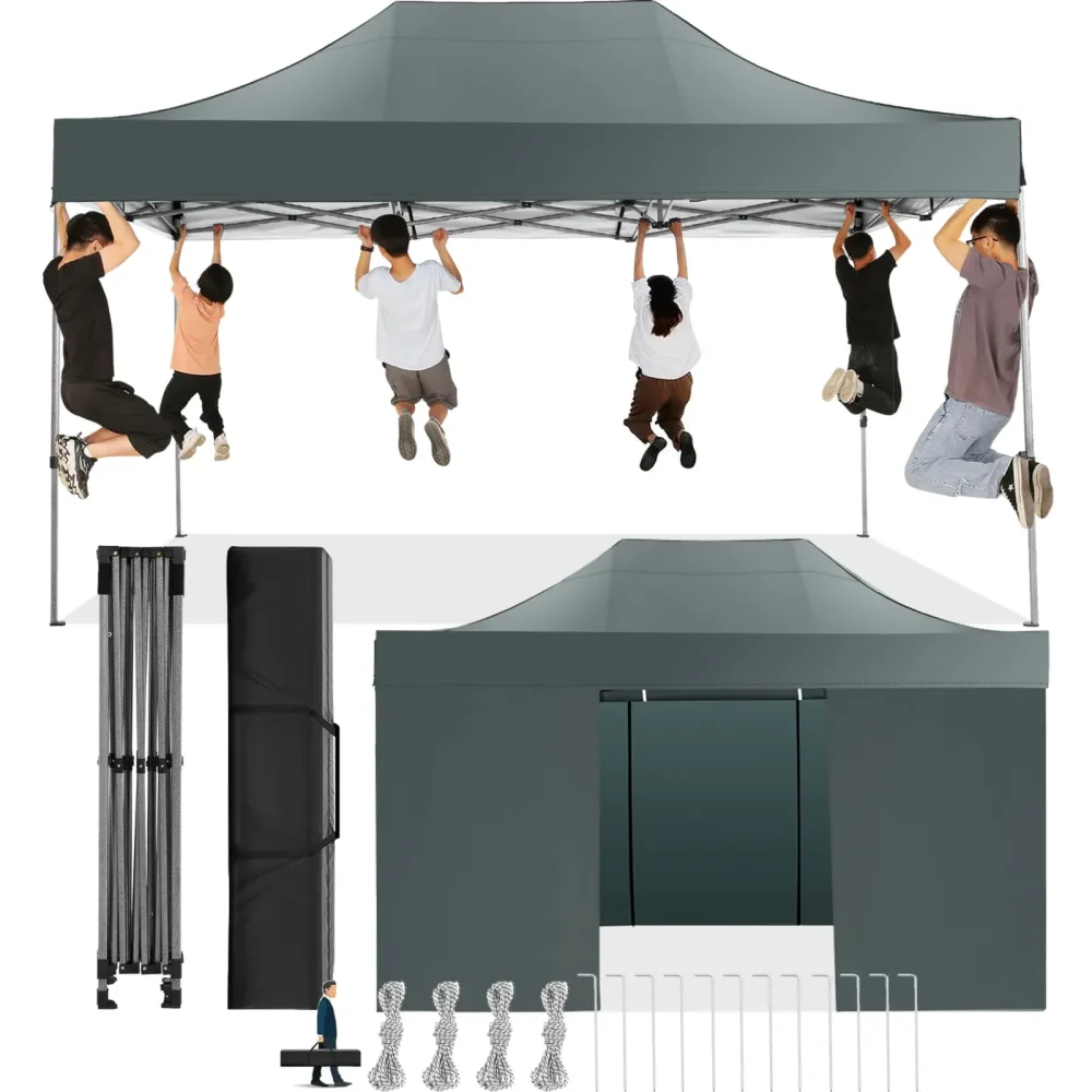 Pop-up-Pavillonzelt 10 x 15 in kommerzieller Qualität, wasserdichtes Außenüberdachung mit 4 Seitenwänden, UPF 50+ Sonnenschutz für Partys