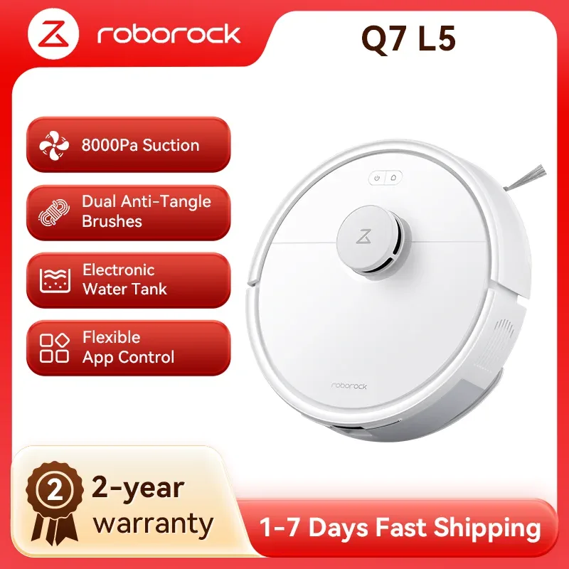roborock Q7 L5 (Upgrade-Version von Q5 Pro) mit 8000Pa extrem starker Saugleistung, doppeltem Anti-Verwicklungs-System, präziser LiDAR-Navigation und intelligenten Sperrzonen