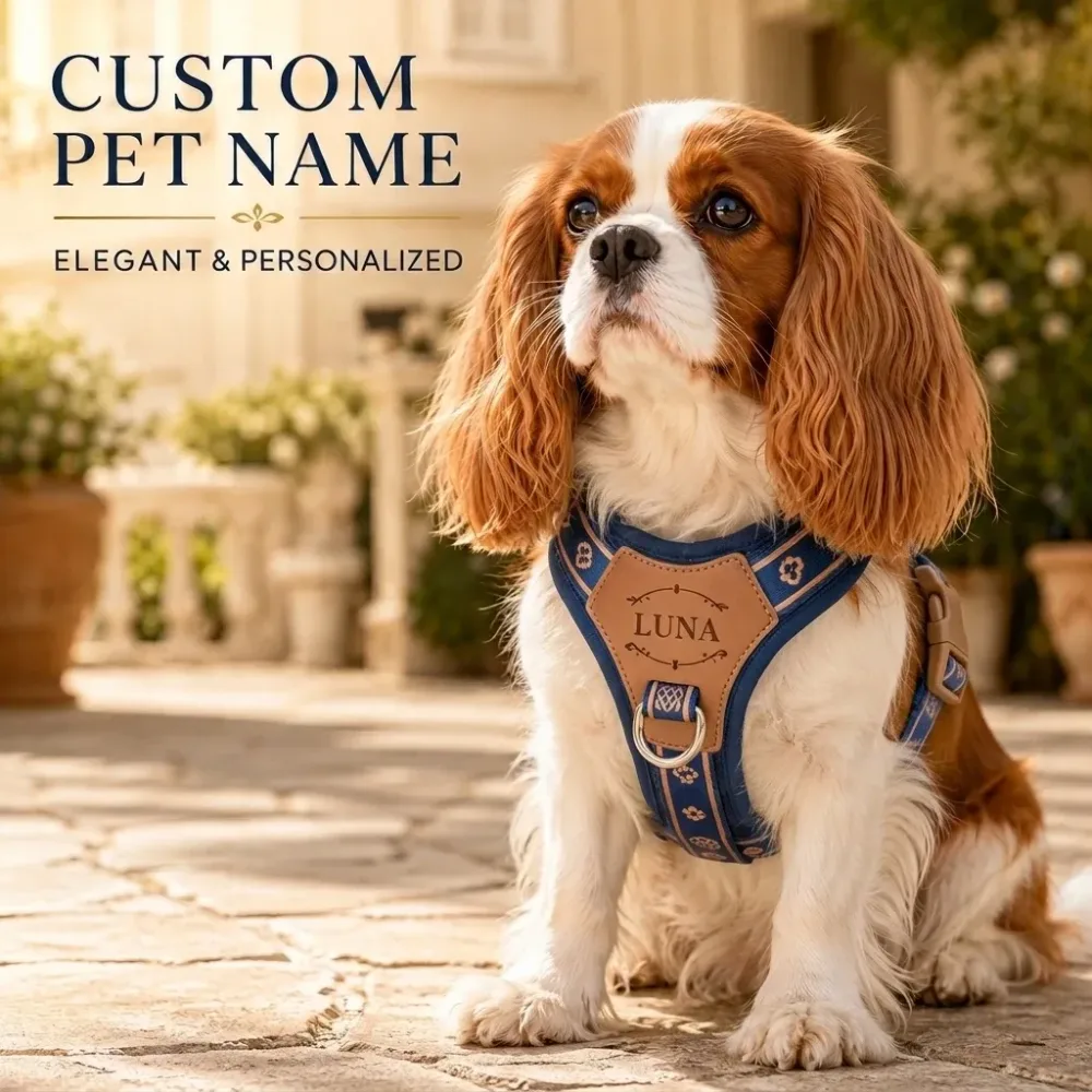 Maßgefertigtes Hunde-Brustgeschirr Personalisiertes Graviertes Kunstleder-Namensschild Verstellbare Atmungsaktive Retro-Weste für Kleine und Mittelgroße Hunde