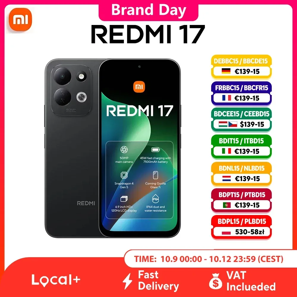 Xiaomi Redmi 17 4G Smartphone Global-Version, immersives 6,9-Zoll-Display, langlebiger 7500mAh Akku, 50MP KI-Doppelkamera, dynamisches RGB-Licht, MediaTek Helio G91-Ultra Prozessor, Dual SIM, großes