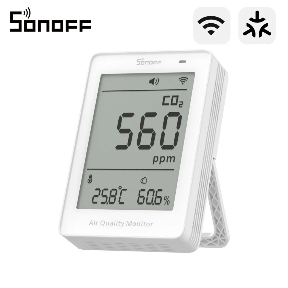 SONOFF SAWF-08P AirGuard CO2 Messgerät WLAN Matter Luftqualitätsmonitor mit Temperatur- & Feuchtigkeitsmesser Ton- & Lichtalarm