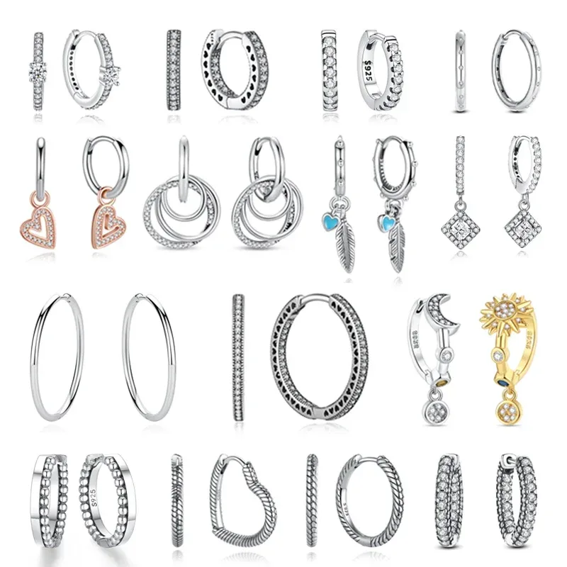 Original 925 Sterling Silber Ohrringe für Frauen, Piercing-Creolen, Liebesherz, baumelnde Ohrringe, Roségold, Hochzeitsgeschenk, Luxusschmuck