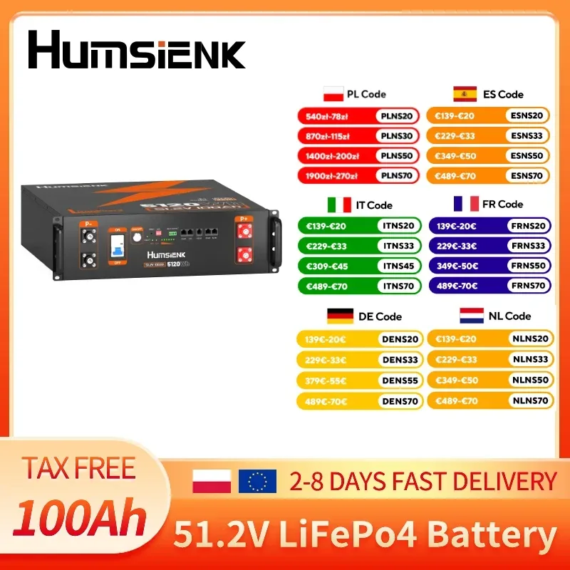 Humsienk 48V 100AH Server-Rack LiFePO4 Batterie 3U Größe mit Bluetooth, max. 5120Wh, 100A BMS mit aktivem Balancing, 15000 Zyklen für Wechselrichter, Wohnmobile, Vans, Solarenergie