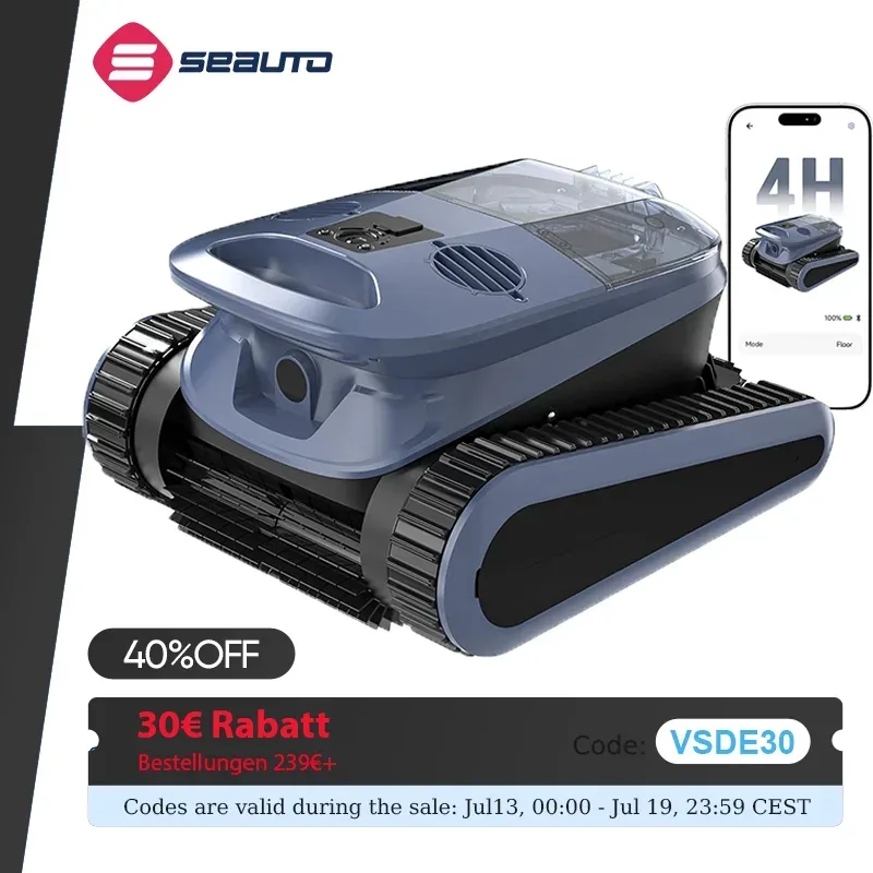 Seauto SAT 40 Roboter-Poolsauger, 240 Minuten Laufzeit, Wandkletterfunktion, Wasserlinienreinigung, für eingelassene Pools bis 3200 Quadratfuß