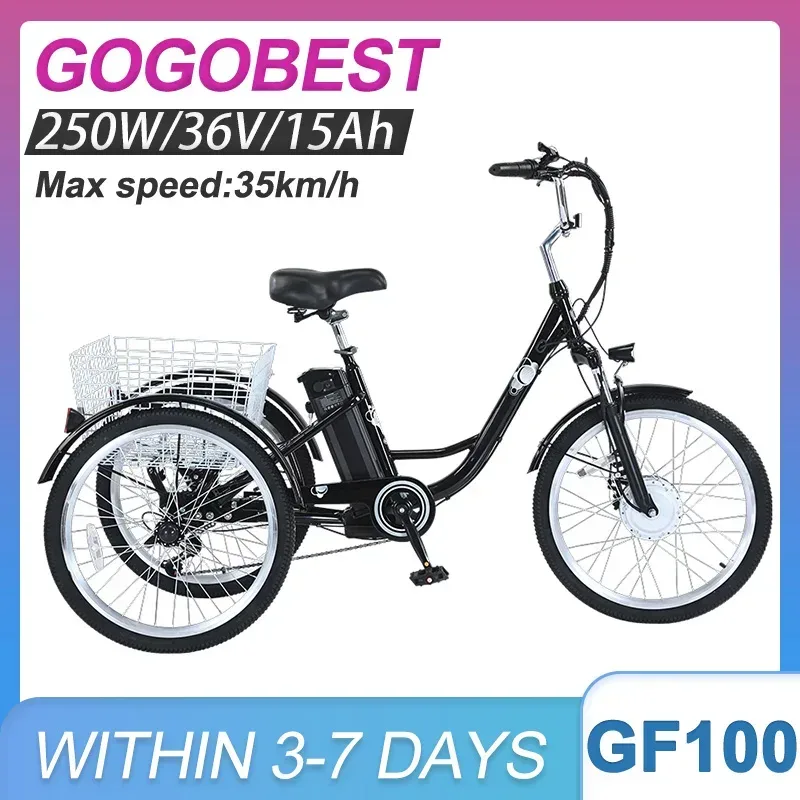 Gogobest GF100 Elektro-Dreirad 36V15Ah Lithium-Akku 250W Vorderradnabenmotor Bürstenloser Motor Elektro-Lastenfahrrad 7-Gang-Schaltung 24-Zoll E-Bike