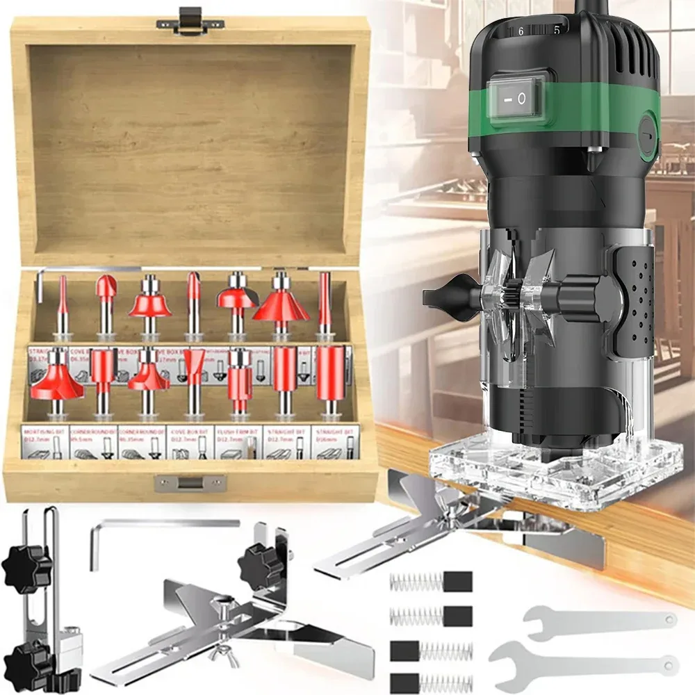 800W 6-Gang Elektrische Fräsmaschine 33000 U/min Holzbearbeitung Fräsen Gravieren Handgeführter Holzkantenfräser Trimmer Heimwerker-Elektrowerkzeug