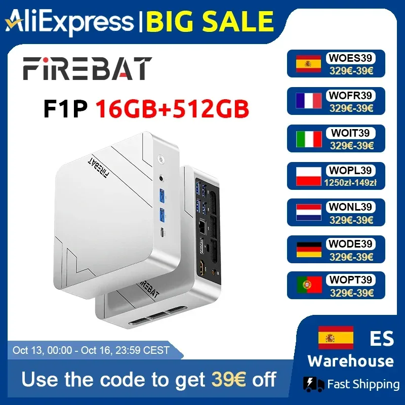 Firebat F1P Mini-PC AMD Ryzen 7 H255 16GB LPDDR5 512GB SSD Win11 Pro Desktop Mini-Computer USB 4.0 Wi-Fi 6 BT 5.2