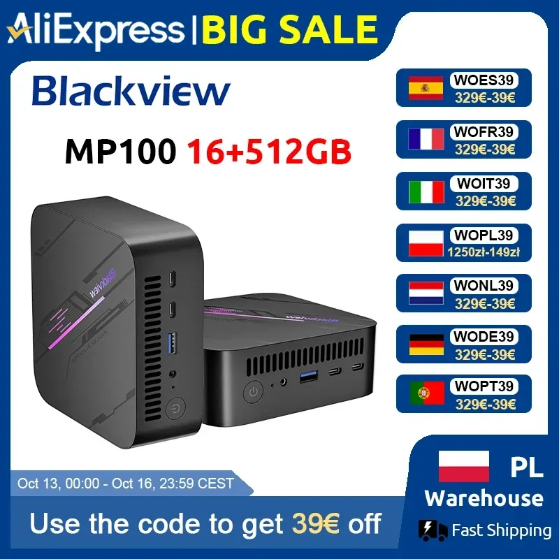 Blackview MP100 NEUER Mini-PC AMD 7430U Windows 11 6-Kern 12-Thread 16GB + 512GB SSD WiFi 6 Mini-Computer PC BT5.2