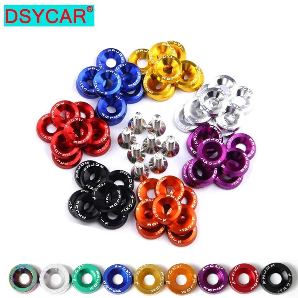 DSYCAR 1Set Billet Aluminium Kotflügel Stoßstange Unterlegscheibe Bolzen Motorraum Schraube Dress Up Kit JDM M6x20mm Schrauben