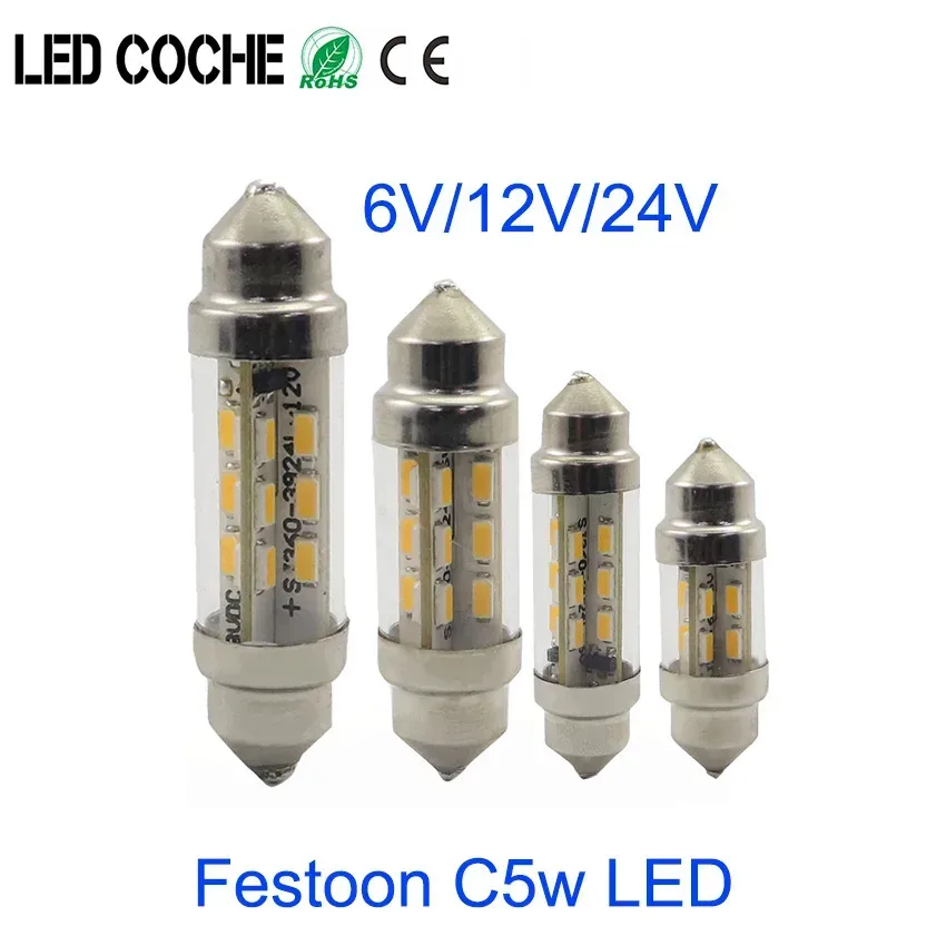 C10W C5W LED Girlande 31mm 36mm 39mm 42mm 6V12V 24V Weiße Glühbirnen für Autos Kennzeichen Innen Lesen Boot Licht 5 stücke