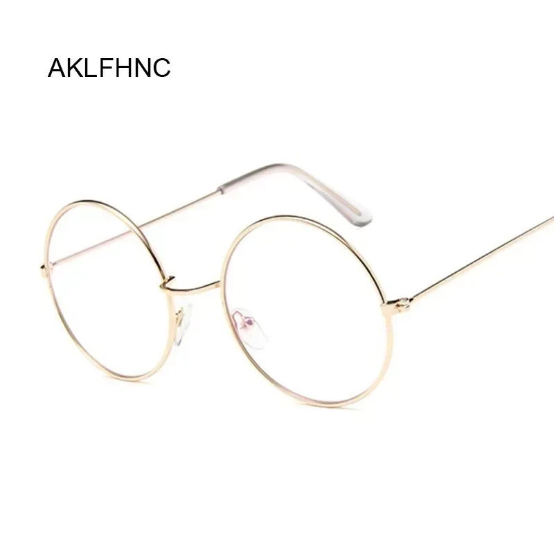 Runde Brille Rahmen Mann Anti Blaues Licht Gläser Frau Gefälschte Gläser Gold Optische Brillen Rahmen Transparente Klare Linse