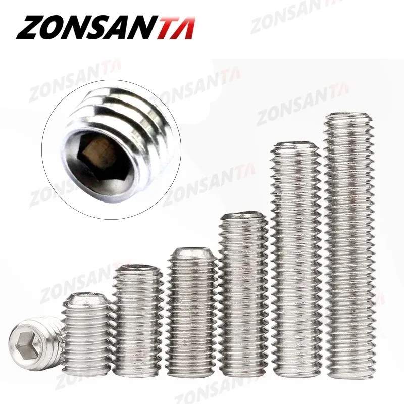 ZONSANTA Madenschraube M2 M2.5 M3 M4 M5 M6 M8 DIN916 304 Edelstahl Sechskant-Inbusschraube mit Kegelspitze DIY-Set Türgriffbolzen