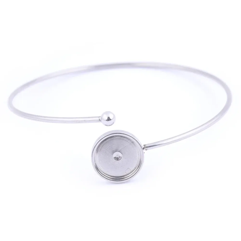 5 Stück Manschettenarmband-Basisrohlinge aus Edelstahl, passend für 8 mm und 12 mm runde Cabochon-Fassungen, DIY-Armreif-Lünettenschalen für Armbänder