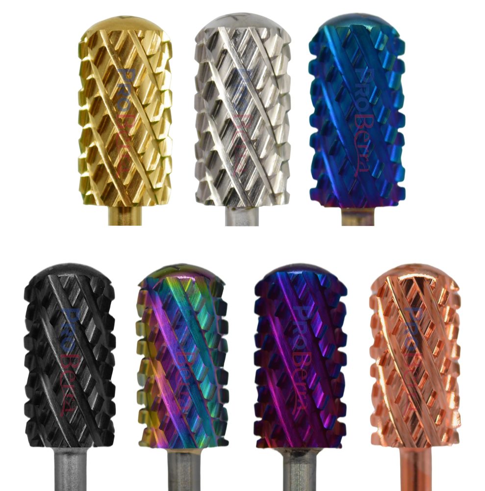 RolinStar 6.6 Große Runde Bohrerspitzen 4XC Gold Silber Dunkelviolett Blau Regenbogen Roségold 7 verschiedene Farben Nagelbohrer
