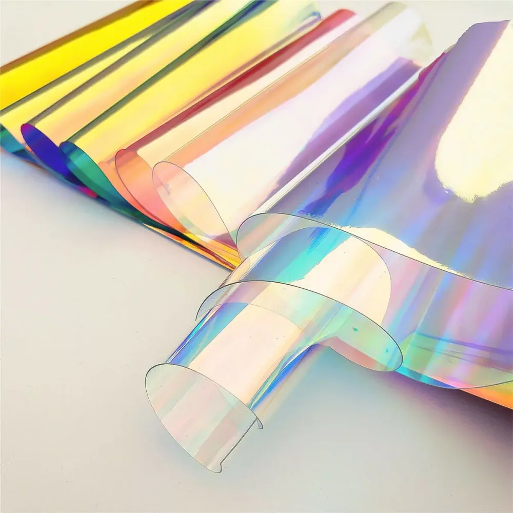 20*30/95cm Transparenter PVC-Stoff Irisierender Holographischer Laser-Regenbogen Glänzendes Vinyl DIY Schleifen- und Ohrringherstellung Bastelmaterial Blatt/Rolle
