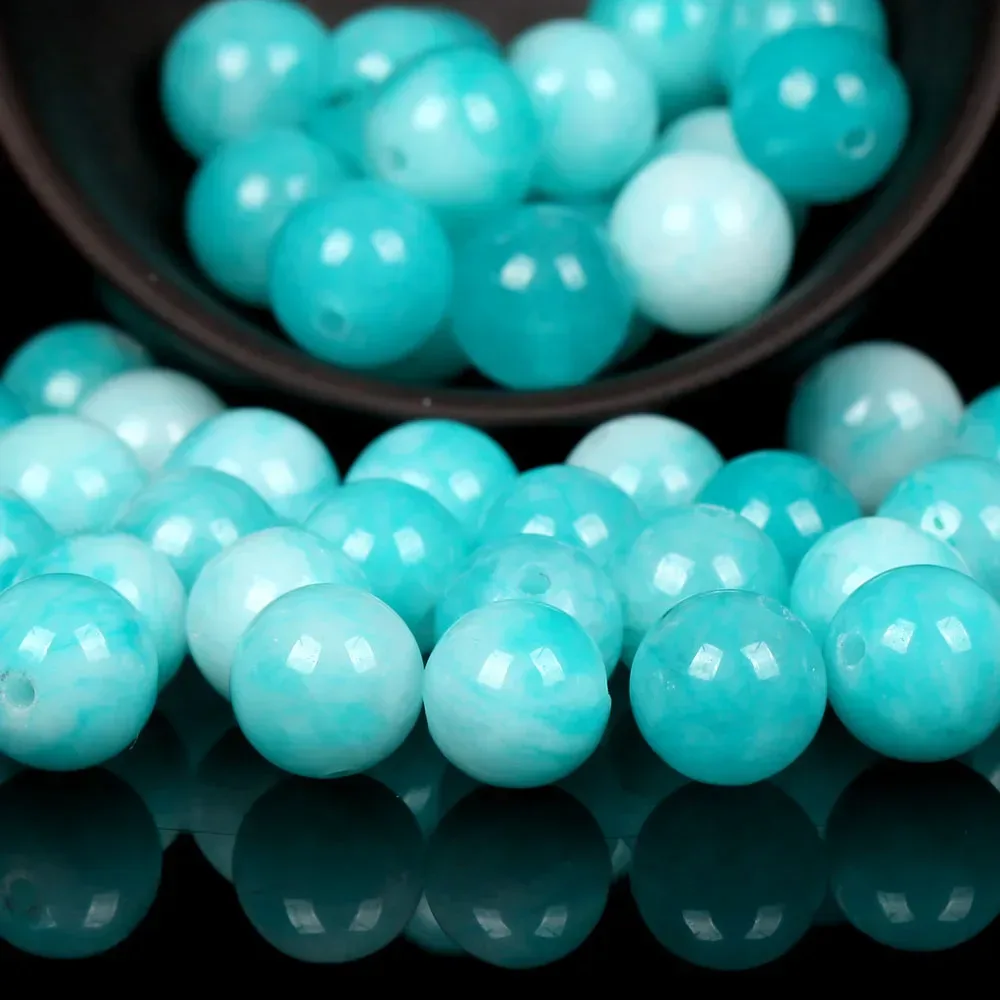 Natürliche blaue Amazonit Jade Stein Perlen Runde lose Distanzperlen für Schmuckherstellung DIY Armband handgefertigt 4/6/8/10/12 mm