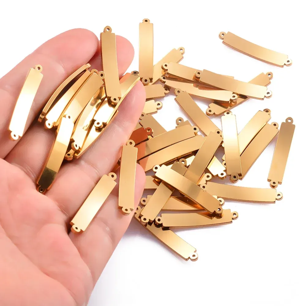 20 Stück Edelstahl Blanko Stempeln Rechteck Tags Armband Charms DIY Schmuck 2 Löcher DIY Stecker zum nicht ausziehen Farbe