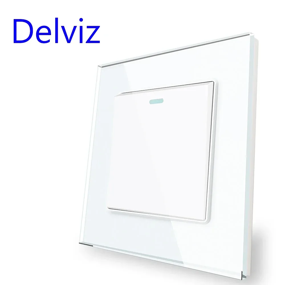 Delviz Schalter aus gehärtetem Glas, weißes Kristallpanel, 16 A-Steckdose, 1 Gang, 2-Wege-Drucktastenschalter, EU-Standard-Wand-USB-Buchse