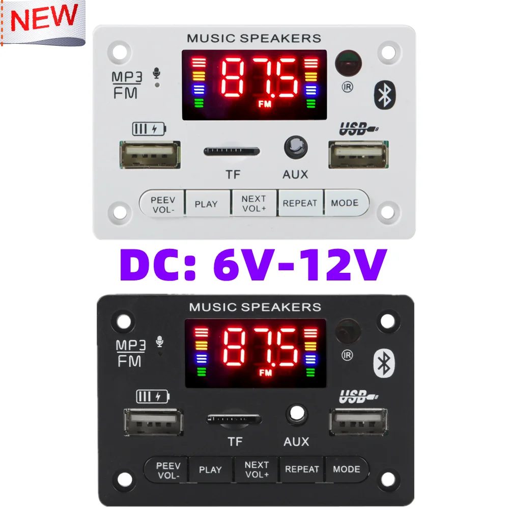 6V 12V Bluetooth 5.0 MP3-Dekodierungsplatinenmodul Drahtloses Auto USB MP3-Player TF-Kartensteckplatz USB FM mit Mikrofon Freisprechsteuerung