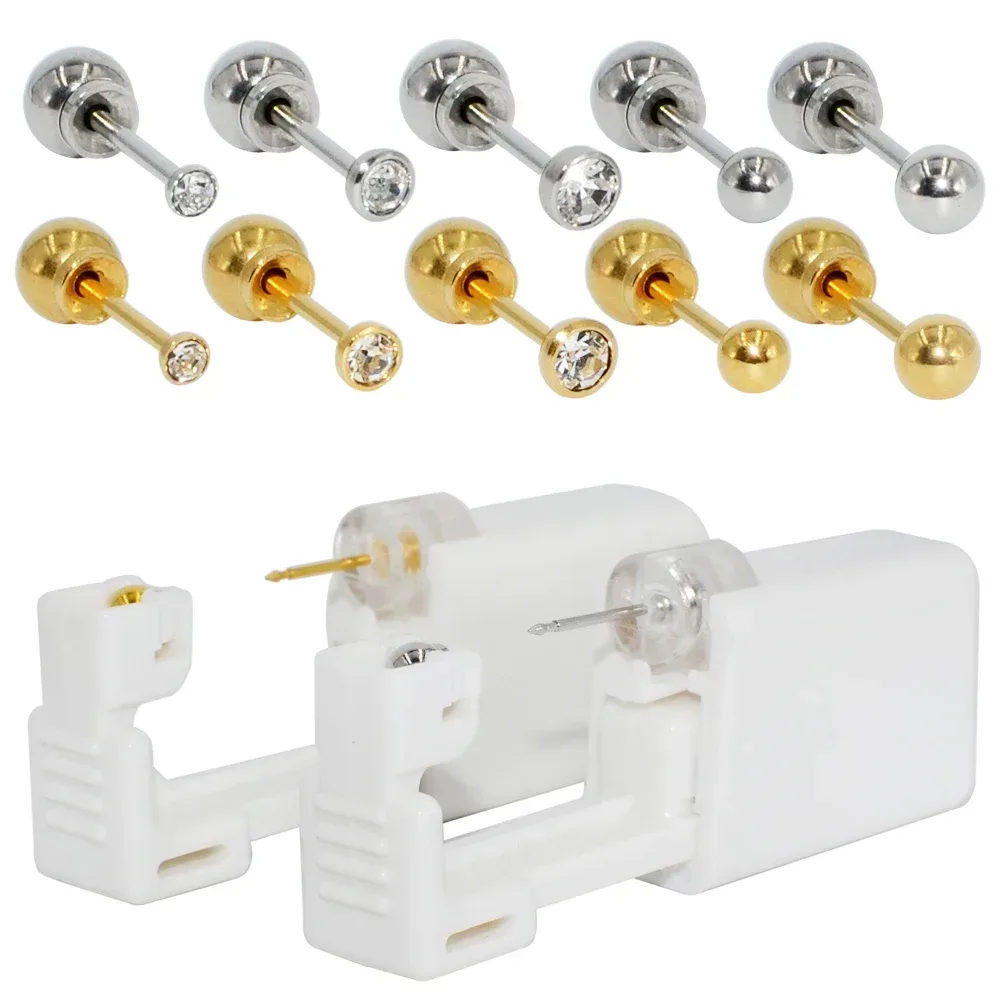 1PC 316L Chirurgenstahl Ohrstecker Einweg Steriler Piercing Ohrstecker mit Sicherer Kugel Schnalle Set Piercing Gun Body Piercing Schmuck