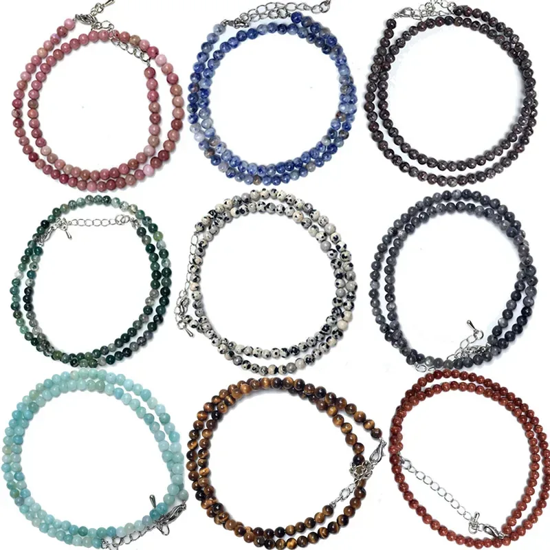 Natürliche 4mm Tigerauge Sodalith Amazonit Labradorit Perlenkette in Verschiedenen Farben Geschenke für Mädchen Modisches Armband Choker