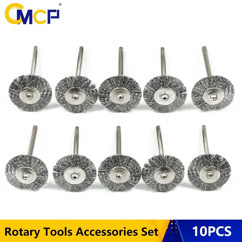 CMCP 10 Stück 22 mm Polierdrahtbürsten-Set 3,0 mm Schaft Edelstahl/Nylon/Messing zum Polieren und Schleifen für Dremel-Rotationswerkzeuge