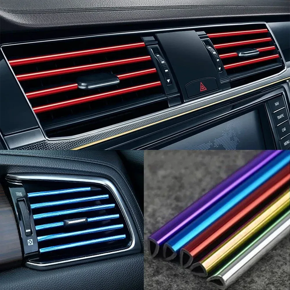 10 Stück 20 cm Auto-Klimaanlage, Entlüftungsauslass, Zierstreifen, U-Form, Chrom, PVC, bunt, glänzend, für Autodekoration