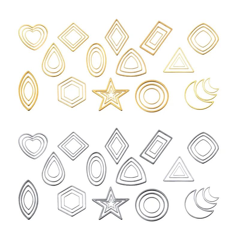20 Stück 2 Farben 14 Stile Mix geometrische Figur Charm Edelstahl Anhänger offen gepresste Harz Rahmen Form Lünette DIY Schmuckherstellung