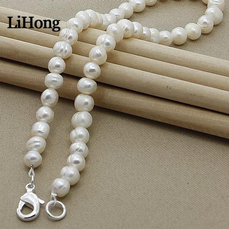 Neue 925 Silber Schnalle Natürliche Süßwasser Perle Halskette Für Frau Hochzeit Geschenk Hohe Schmuck