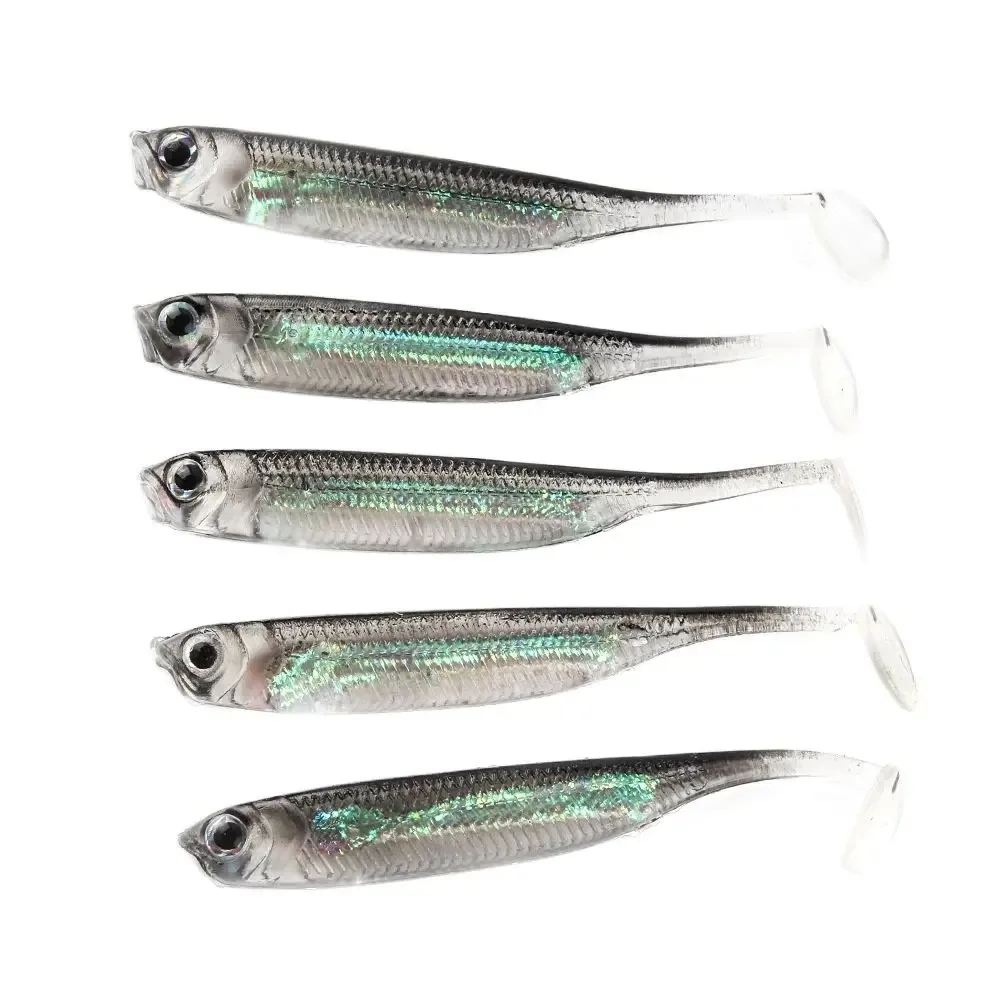 5 Teile/los Angeln Weichen Köder 7CM 7,5 CM 1,7G 2,3G 2,7G T Schwanz fisch Angeln Lockt regenbogen Farbe Pailletten Schaukel Angeln Spinner Köder