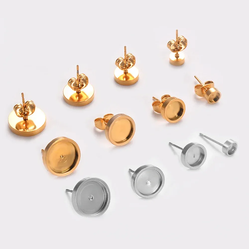20 Stück 4 mm 6 mm 8 mm 10 mm Edelstahl-Ohrring-Basis-Ohrstecker Ohr-Einstellungen Cabochon-Tablett leer für die Schmuckherstellung
