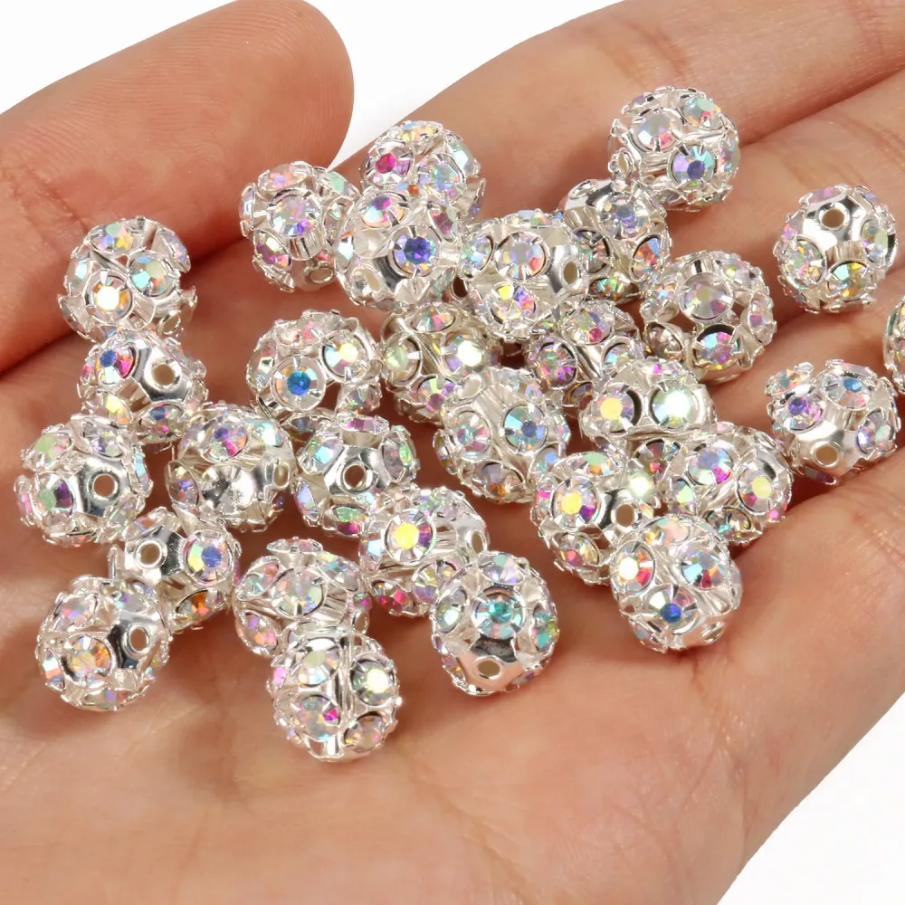 50 teil/los 6mm 8mm 10mm AB Farbe Strass Ball Form Lose Perlen Metall Kristall Perlen für schmuck Machen DIY Zubehör
