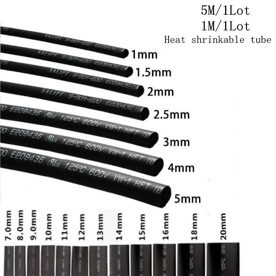 5/1 METER/LOS SCHWARZ 1 mm 1,5 mm 2 mm 2,5 mm 3 mm 3,5 mm 4 mm 5 mm 6 mm Schrumpfschlauch