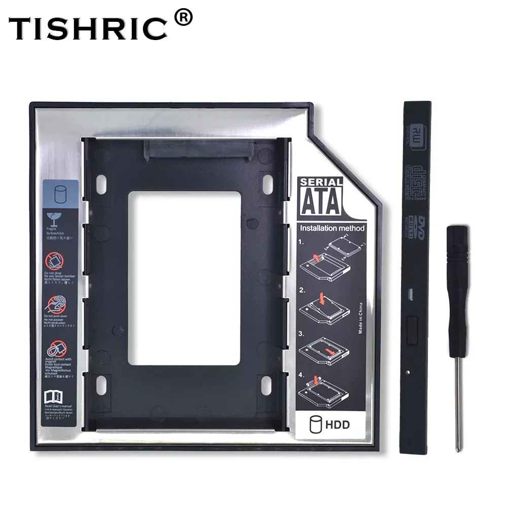 TISHRIC Kunststoff Aluminium Universal 9,5/12,7 mm SATA 3.0 2. HDD Caddy 2,5 Zoll SSD CD DVD zu HDD Gehäuse Gehäuse CD-ROM ODD Optibay