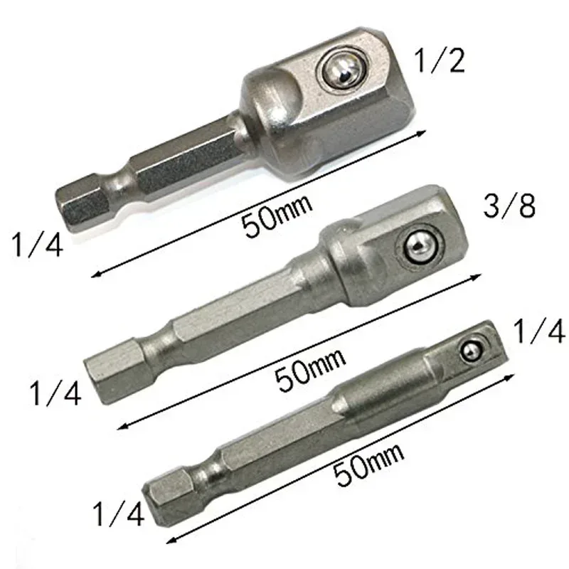 Chrom-Vanadium-Stahl-Steckschlüssel-Adapter-Set, Sechskantschaft, 1/4 Zoll, 3/8 Zoll, 1/2 Zoll Verlängerungsbohrer, Stangen-Set, Elektrowerkzeuge TF003
