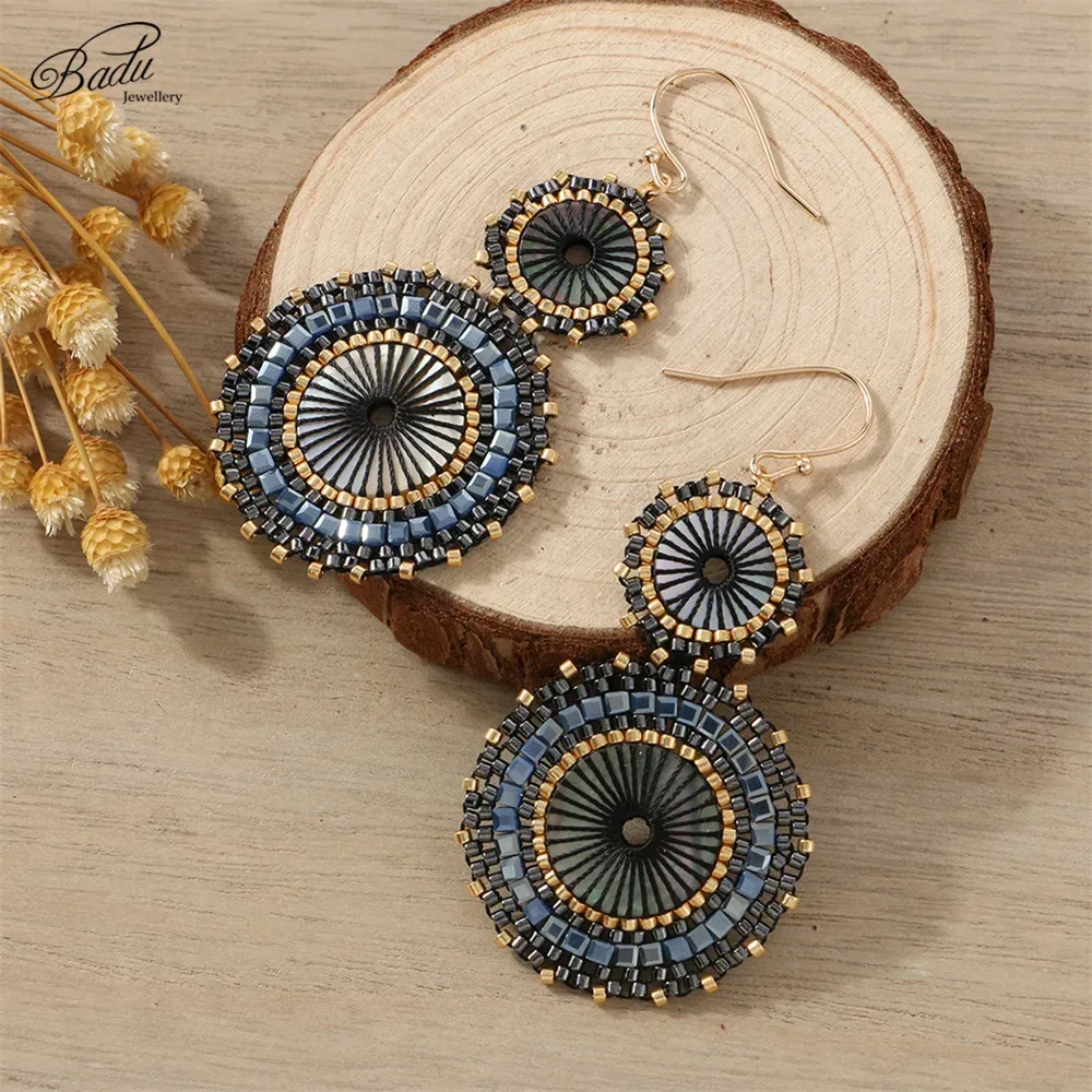 Badu Vintage handgemachte doppelte runde japanische Rocailles häkeln baumeln Ohrringe für Frauen Weihnachts schmuck Geschenk Großhandel